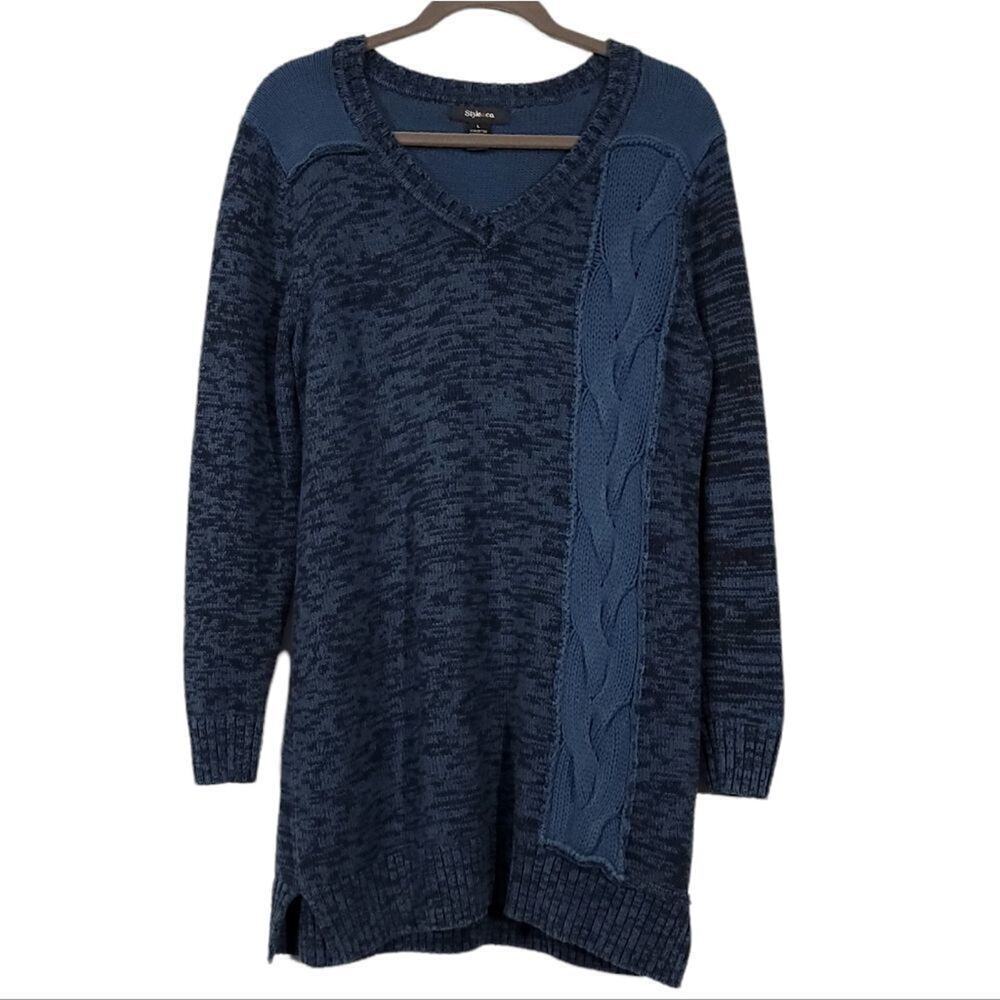 Style and Co Sweater Size Large Blue Teal Cable Knit Used 